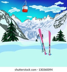Winter sports ski rest in Alpine resorts.Vector