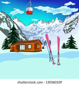 Winter sports ski rest in Alpine resorts.Vector