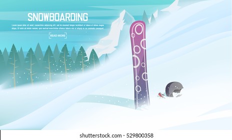 Winter sports - Snowboard. Sportsman slope for Snowboarding down from the mountain