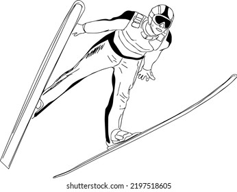 Winter sports snowboarding outline sketch drawing, cartoon doodle of snowboarding player, line art vector silhouette clip art of snowboarding athlete