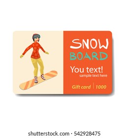 Winter sports, snowboarding. Sale discount gift card. Branding design for a sporting goods store
