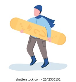 Winter sports star with snowboard semi flat color vector character. Posing figure. Full body person on white. Park visitor simple cartoon style illustration for web graphic design and animation