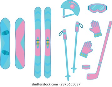 Juego de vectores para deportes de invierno. Iconos accesorios, equipo deportivo