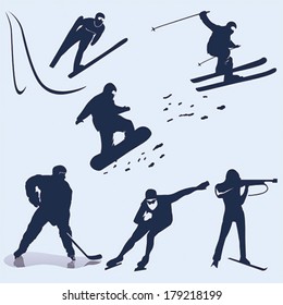 Winter sports vector silhouette pack of icons, can be used for web or printing