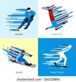 Winter sportsman design concept set with hockey freestyle short track flat icons isolated vector illustration
