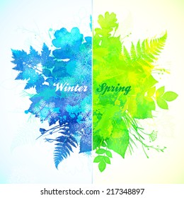 Winter - Spring Season Watercolor Vector Illustration