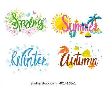 Winter, spring, summer, autumn. Four seasons  lettering isolated on  white background