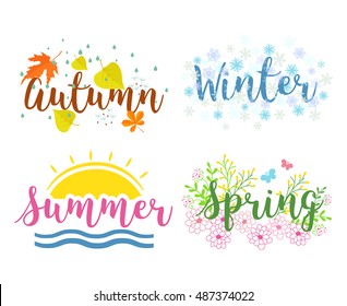 Winter, spring, summer, fall. Seasons the lettering isolated on a white background