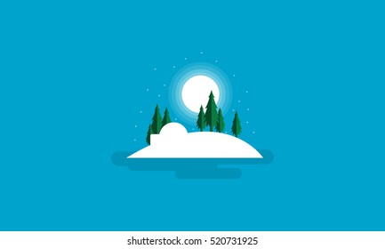Winter with spruce and moon Christmas scenery