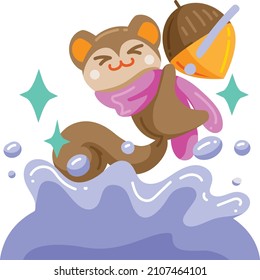 winter squirrel cute cartoon in snow isolated from the white background