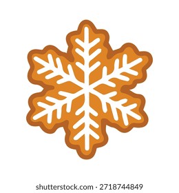 Winterstern-Keks zum Feiertagsbacken. Glasierte Lebkuchenschneeflocke mit scharfen Kristalldetails einzeln auf weißem Hintergrund.