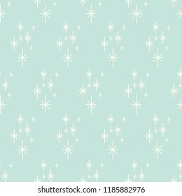 Winter Stars on Light Aqua Background vector seamless pattern. Simple Scandinavian style, Holidays, snowy weather, Christmas. Gift boxes or wrapping paper, wallpaper, backdrops, textiles, packaging, 