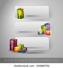 Winter stickers with gifts. Vector design elements without text.
