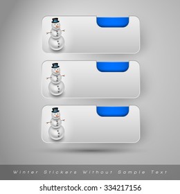 Winter stickers with snowman. Blue vector design elements without text.