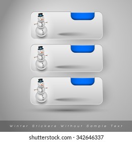Winter stickers with snowman. Blue vector design elements without text.