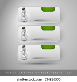 Winter stickers with snowman. Green vector design elements without text.