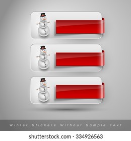 Winter stickers with snowman. Red vector design elements without text.