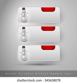 Winter stickers with snowman. Red vector design elements without text.