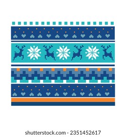 Winter stitch, knitting seamless pattern. Deers, snowflakes, hearts, decorative elements.