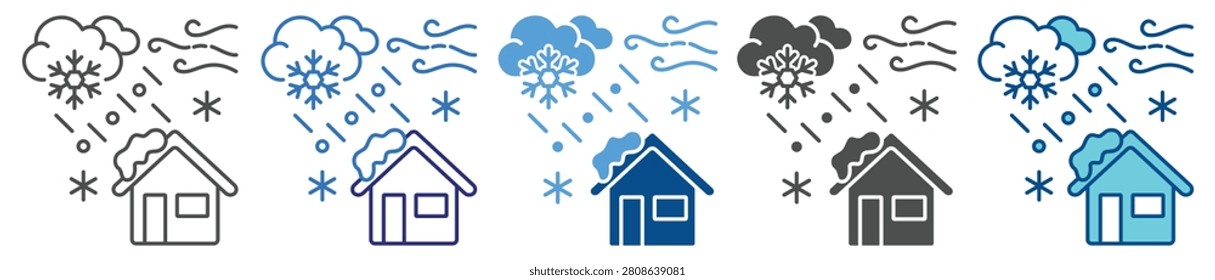 Winter storm icon set multiple style collection