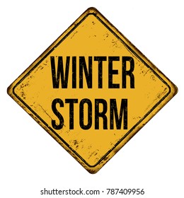 Winter Storm Vintage Rusty Metal Sign On A White Background, Vector Illustration