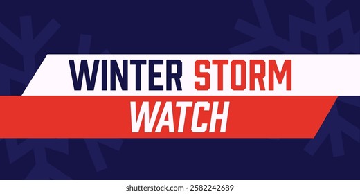 Winter storm watch. Dark vector background with text and snowflakes. Weather warning.