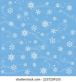 A winter storm with wind and a blue background