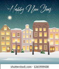 Winter street. Happy New year card