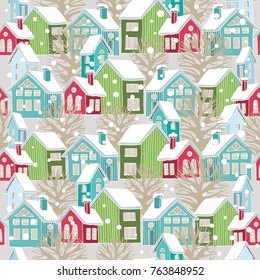 
Winter streets of the city for Christmas and New Year. Seamless pattern.