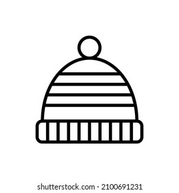 Winter striped hat with pompon thin line icon. Modern vector illustration.