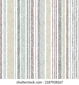 Winter strips seamless vector background. Striped tablecloth textile print. Multicolor ethnic sample swatch design. Uneven ink hatch vertical lines textile pattern.