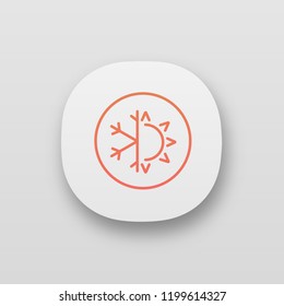 Winter and summer app icon. UI/UX user interface. Dual season mattress. Four seasons. Air conditioning. Sun and snowflake. Web or mobile application. Vector isolated illustration