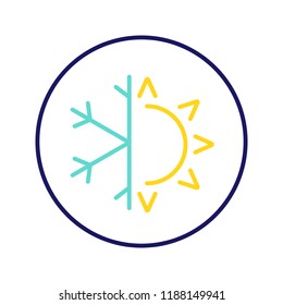 Winter and summer color icon. Dual season mattress. Four seasons. Air conditioning. Sun and snowflake. Isolated vector illustration