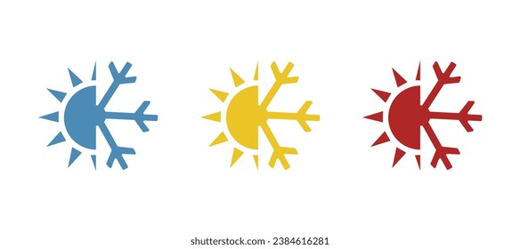 winter summer icon, snowflake and sun on a white background, vector illustration