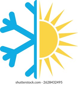 Winter and summer icon . Snowflake and sun icon . Cold and hot weather symbol . Vector illustration