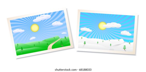 Winter and summer landscapes vector illustration