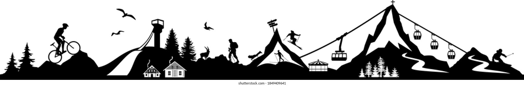 WINTER SUMMER MOUNTAIN ski hike Silhouette Nature vector