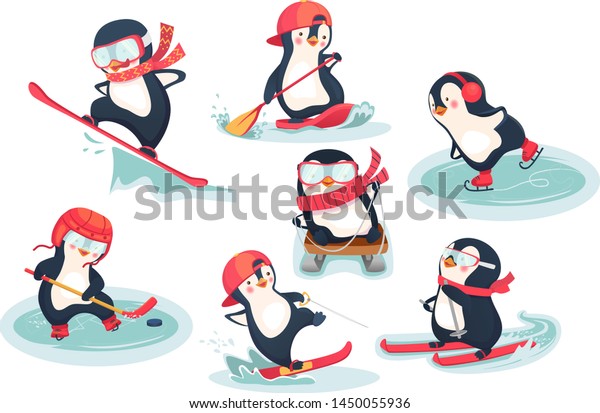 冬と夏のスポーツ 子どものスポーツのコンセプト アクティブペンギン ベクターイラスト のベクター画像素材 ロイヤリティフリー