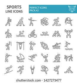 Winter & summer sports line icon set, sport symbols collection, vector sketches, logo illustrations, sportsman signs linear pictograms package isolated on white background, eps 10.