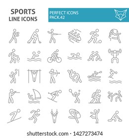 Winter & summer sports thin line icon set, sport symbols collection, vector sketches, logo illustrations, sportsman signs linear pictograms package isolated on white background.