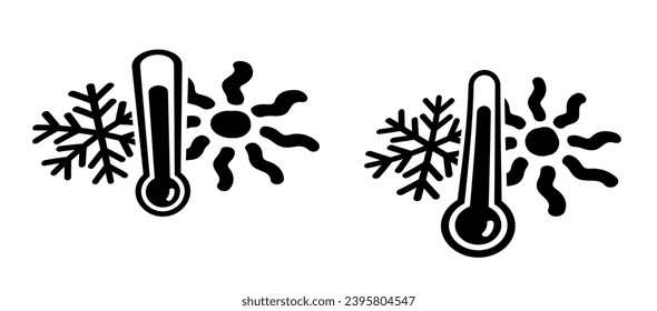 Winter, Sommer, Thermometer oder Temperatur angeben. Warmes oder kaltes Schild. Protest, Klimagerechtigkeit jetzt ! (CJN!) Sturm, Schneeflocken und sonnig. Wetterthermometer. Schneeflocken und Hochsaison-Skala.