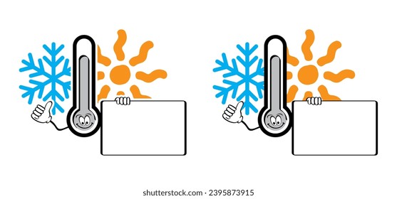 Winter, summer, thermometer or temperature indicate. Hot or cold sign. Protest, Climate Justice Now ! (CJN!). Storm, snowflake and sunny. Weather thermometers. Snow flakes and high season scale.