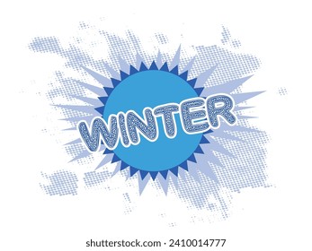 A winter sun splash with the text winter all over a white background