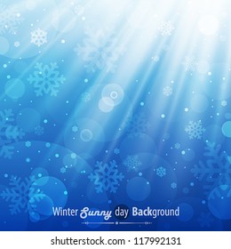 Winter sunny day background. Vector illustration.