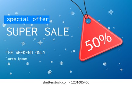 Winter super sale concept background. Realistic illustration of winter super sale vector concept background for web design