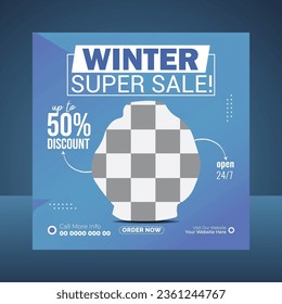winter super sale social media ads banner design template vector file