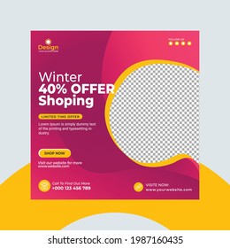 Winter supper sale promotion offer social media post template post design, Editable web banner, and square flyer template