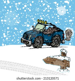 Winter SUV sketch, vector illustration 4 your design, eps10 5 layers, easy editable
