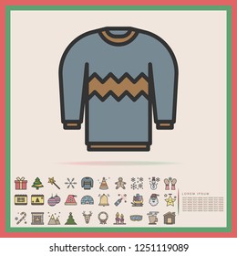 winter sweater color line icon set, vector, illustration