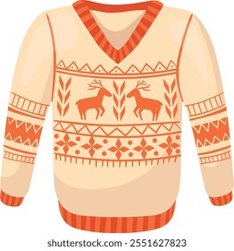 Winter sweater with deer funny pullover cartoon icon isolated on white background